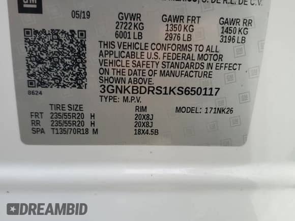 2019 Chevrolet Blazer with VIN 3GNKBDRS1KS650117, listed as a Copart auction lot 63847565 with 64,642 mi miles and Salvage title. Bid and sale history available at DreamBid. Image 13.