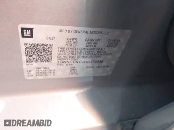 2017 Chevrolet Tahoe Premier с VIN 1GNSCCKC2HR374438, выставлен на аукционе IAAI как лот 42049589 с пробегом 161 308 миль миль и . История ставок и продаж доступна на DreamBid. Изображение 9.