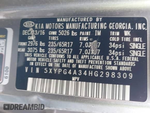 2017 Kia Sorento LX z VIN 5XYPG4A34HG298309, wystawiony jako IAAI lot #43013503 z przebiegiem 150 581 mil mil oraz . Historia ofert i sprzedaży dostępna na DreamBid. Obrazek 9.