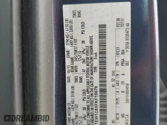 2015 Ford F-150 XLT z VIN 1FTEW1C8XFKF15676, wystawiony jako Copart lot #86787685 z przebiegiem 186 904 mil mil oraz Szkoda całkowita • Salvage title. Historia ofert i sprzedaży dostępna na DreamBid. Obrazek 12.