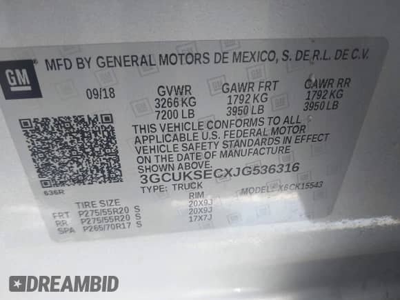 2018 Chevrolet Silverado 1500 LTZ z VIN 3GCUKSECXJG536316, wystawiony jako IAAI lot #41432469 z przebiegiem 127 276 mil mil oraz . Historia ofert i sprzedaży dostępna na DreamBid. Obrazek 9.