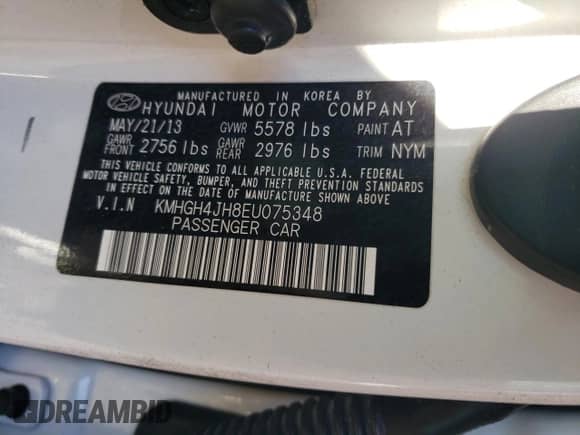2014 Hyundai Equus Ultimate с VIN KMHGH4JH8EU075348, выставлен на аукционе Copart как лот 64164995 с пробегом Не указан миль и Списание • Salvage title. История ставок и продаж доступна на DreamBid. Изображение 13.