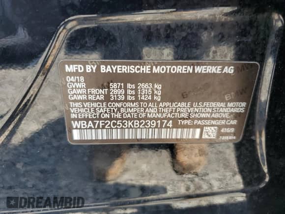 2019 BMW 7 Series 750i xDrive с VIN WBA7F2C53KB239174, выставлен на аукционе Copart как лот 59283255 с пробегом 125 610 миль миль и Списание • Salvage title. История ставок и продаж доступна на DreamBid. Изображение 12.