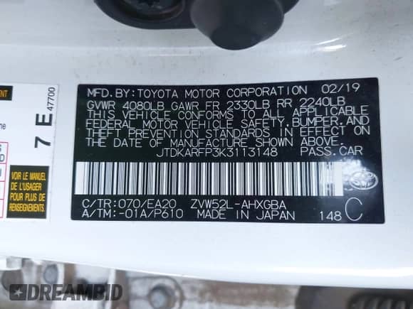 2019 Toyota Prius Plus с VIN JTDKARFP3K3113148, выставлен на аукционе IAAI как лот 42683697 с пробегом 83 510 миль миль и . История ставок и продаж доступна на DreamBid. Изображение 9.