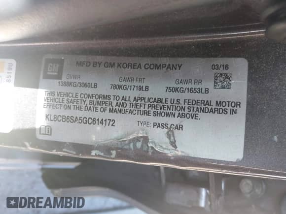 2016 Chevrolet Spark LS с VIN KL8CB6SA5GC614172, выставлен на аукционе IAAI как лот 43009150 с пробегом 140 217 миль миль и . История ставок и продаж доступна на DreamBid. Изображение 9.