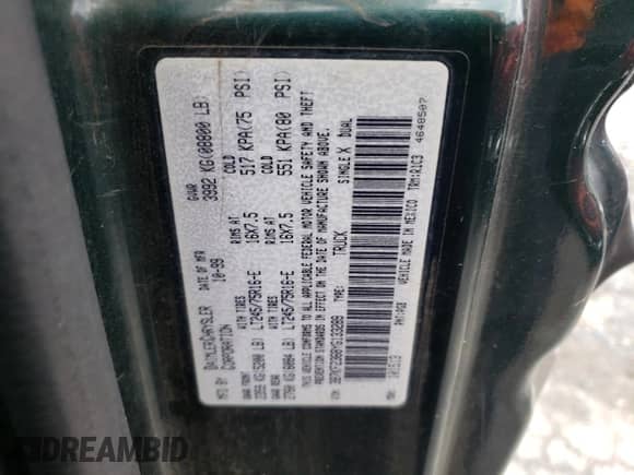 2000 Dodge 2500 с VIN 3B7KF2368YG133289, выставлен на аукционе Copart как лот 60199325 с пробегом 342 985 миль миль и Списание • Salvage title. История ставок и продаж доступна на DreamBid. Изображение 12.