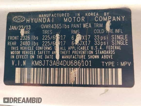 2013 Hyundai Tucson GL с VIN KM8JT3AB4DU686101, выставлен на аукционе IAAI как лот 43215116 с пробегом 194 340 миль миль и . История ставок и продаж доступна на DreamBid. Изображение 9.