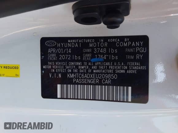 2014 Hyundai Veloster with VIN KMHTC6ADXEU209850, listed as a IAAI auction lot 42726384 with 128,523 mi miles and . Bid and sale history available at DreamBid. Image 9.