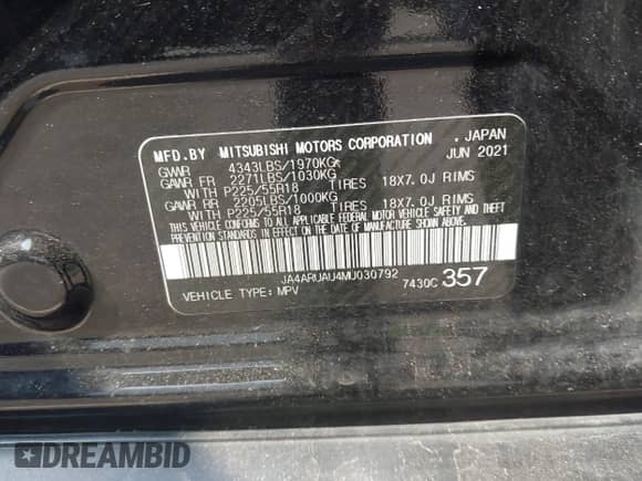 2021 Mitsubishi Outlander ES с VIN JA4ARUAU4MU030792, выставлен на аукционе IAAI как лот 42904469 с пробегом 83 194 миль миль и . История ставок и продаж доступна на DreamBid. Изображение 9.