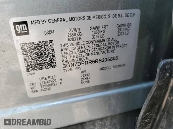 2024 Chevrolet Equinox EV RS с VIN 3GN7DPRR6RS235805, выставлен на аукционе Copart как лот 58733115 с пробегом 9 897 миль миль и Списание • Salvage title. История ставок и продаж доступна на DreamBid. Изображение 14.
