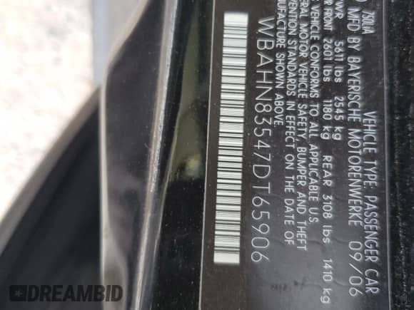 2007 BMW 7 Series 750Li с VIN WBAHN83547DT65906, выставлен на аукционе Copart как лот 65957045 с пробегом Не указан миль и Чистый • Clean title. История ставок и продаж доступна на DreamBid. Изображение 12.