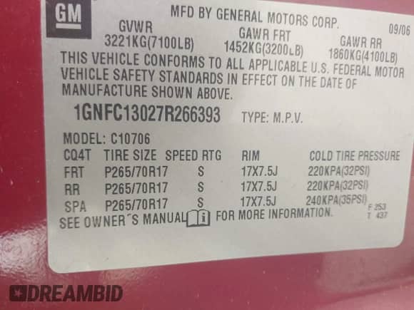 2007 Chevrolet Tahoe LTZ с VIN 1GNFC13027R266393, выставлен на аукционе IAAI как лот 42478242 с пробегом 236 051 миль миль и . История ставок и продаж доступна на DreamBid. Изображение 9.