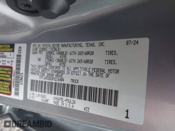 2024 Toyota Tundra Limited z VIN 5TFJA5DB2RX216804, wystawiony jako IAAI lot #42913960 z przebiegiem 13 394 mil mil oraz . Historia ofert i sprzedaży dostępna na DreamBid. Obrazek 9.