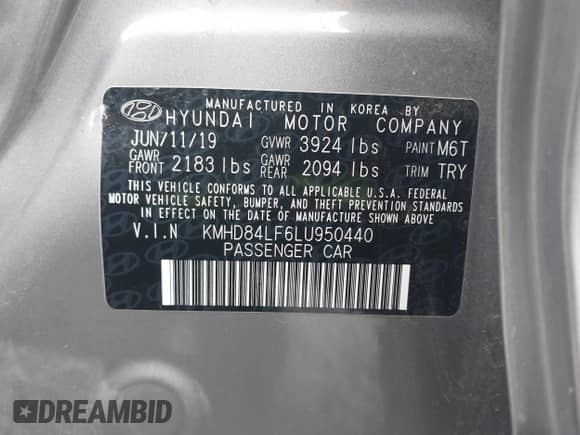 2020 Hyundai Elantra Value Edition with VIN KMHD84LF6LU950440, listed as a IAAI auction lot 43151294 with 106,525 mi miles and . Bid and sale history available at DreamBid. Image 9.