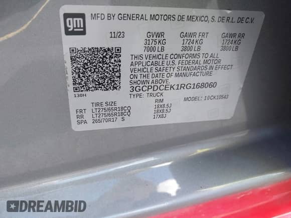 2024 Chevrolet Silverado 1500 Custom Trail Boss с VIN 3GCPDCEK1RG168060, выставлен на аукционе IAAI как лот 42790838 с пробегом 62 026 миль миль и . История ставок и продаж доступна на DreamBid. Изображение 9.