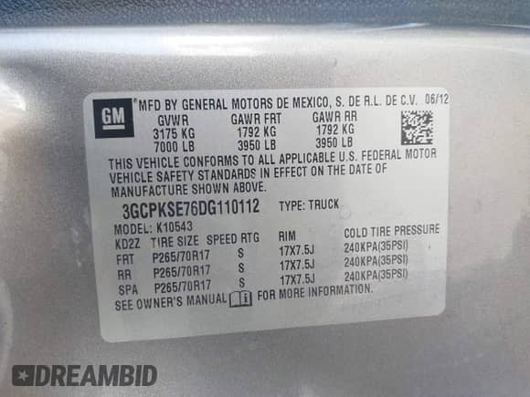 2013 Chevrolet Silverado 1500 LT with VIN 3GCPKSE76DG110112, listed as a IAAI auction lot 43230340 with 179,692 mi miles and . Bid and sale history available at DreamBid. Image 9.
