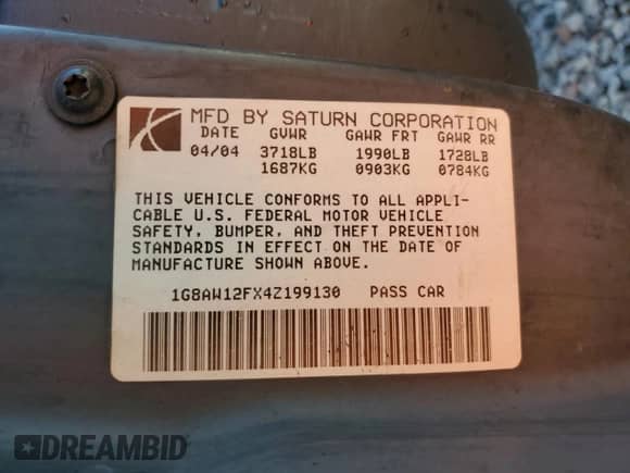 2004 Saturn ION ION 3 with VIN 1G8AW12FX4Z199130, listed as a Copart auction lot 67081245 with 257,047 mi miles and Salvage title. Bid and sale history available at DreamBid. Image 12.