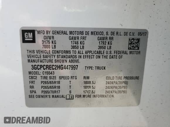 2017 Chevrolet Silverado 1500 LT с VIN 3GCPCREC2HG447997, выставлен на аукционе Copart как лот 85167805 с пробегом 72 532 миль миль и Списание • Salvage title. История ставок и продаж доступна на DreamBid. Изображение 13.