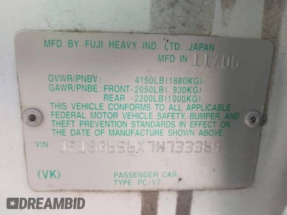 2007 Subaru Forester X z VIN JF1SG656X7H733369, wystawiony jako IAAI lot #42625071 z przebiegiem 148 877 mil mil oraz . Historia ofert i sprzedaży dostępna na DreamBid. Obrazek 9.