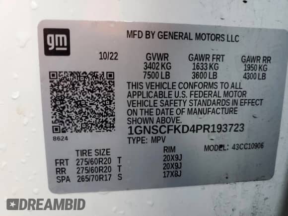 2023 Chevrolet Suburban Premier с VIN 1GNSCFKD4PR193723, выставлен на аукционе Copart как лот 86699315 с пробегом 71 668 миль миль и Чистый • Clean title. История ставок и продаж доступна на DreamBid. Изображение 14.