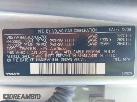 2010 Volvo XC70 3.0T с VIN YV4992BZ6A1084760, выставлен на аукционе IAAI как лот 42071652 с пробегом 175 730 миль миль и . История ставок и продаж доступна на DreamBid. Изображение 9.