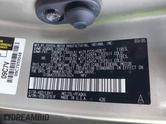 2005 Toyota Sienna XLE z VIN 5TDBA22C95S043524, wystawiony jako IAAI lot #42840051 z przebiegiem 216 621 mil mil oraz . Historia ofert i sprzedaży dostępna na DreamBid. Obrazek 9.