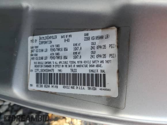 2004 Dodge Dakota z VIN 1D7FL16K94S504479, wystawiony jako Copart lot #44549325 z przebiegiem Nie podano mil oraz Szkoda całkowita • Salvage title. Historia ofert i sprzedaży dostępna na DreamBid. Obrazek 13.