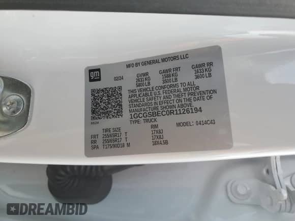 2024 Chevrolet Colorado 2WD Work Truck с VIN 1GCGSBEC0R1126194, выставлен на аукционе Copart как лот 84361395 с пробегом Не указан миль и Списание • Salvage title. История ставок и продаж доступна на DreamBid. Изображение 13.