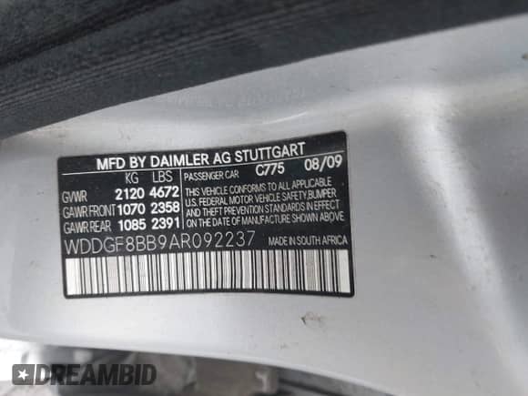 2010 Mercedes-Benz C 300 Sport with VIN WDDGF8BB9AR092237, listed as a IAAI auction lot 43499613 with 210,763 mi miles and . Bid and sale history available at DreamBid. Image 9.