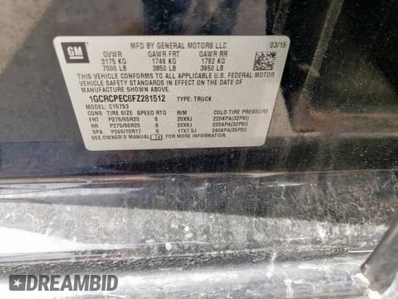 2015 Chevrolet Silverado 1500 Work Truck with VIN 1GCRCPEC6FZ281512, listed as a Copart auction lot 46367785 with 122,389 mi miles and Salvage title. Bid and sale history available at DreamBid. Image 12.