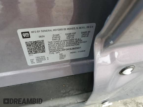 2024 Chevrolet Equinox EV LT с VIN 3GN7DLRP3RS282507, выставлен на аукционе Copart как лот 50695855 с пробегом 2 536 миль миль и Списание • Salvage title. История ставок и продаж доступна на DreamBid. Изображение 13.