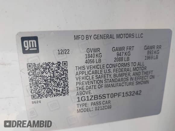2023 Chevrolet Malibu LS с VIN 1G1ZB5ST0PF153242, выставлен на аукционе IAAI как лот 42823275 с пробегом 69 601 миль миль и . История ставок и продаж доступна на DreamBid. Изображение 9.