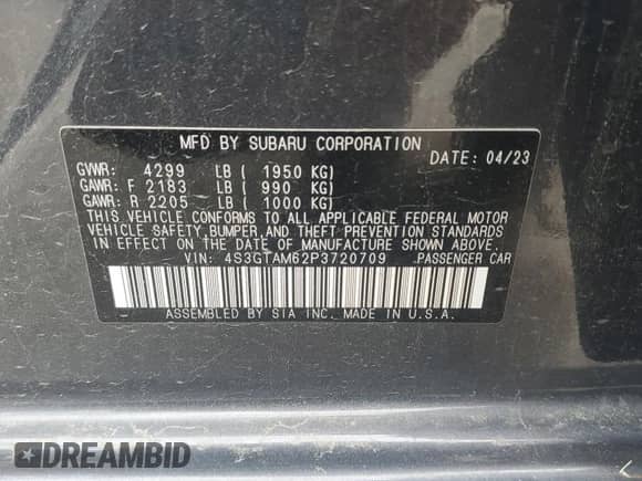 2023 Subaru Impreza Special Sports с VIN 4S3GTAM62P3720709, выставлен на аукционе Copart как лот 59375395 с пробегом 30 206 миль миль и На запчасти • Non repairable. История ставок и продаж доступна на DreamBid. Изображение 13.