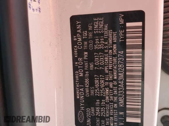 2021 Hyundai Tucson Value with VIN KM8J33A43MU287374, listed as a Copart auction lot 61505155 with 133,371 mi miles and Non repairable. Bid and sale history available at DreamBid. Image 13.