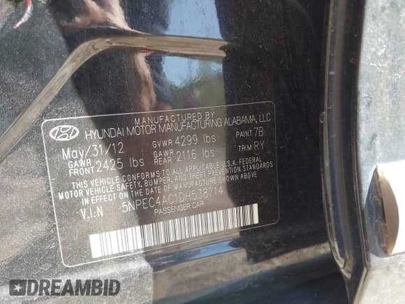 2013 Hyundai Sonata SE с VIN 5NPEC4AC1DH538714, выставлен на аукционе IAAI как лот 43332053 с пробегом 200 382 миль миль и . История ставок и продаж доступна на DreamBid. Изображение 9.