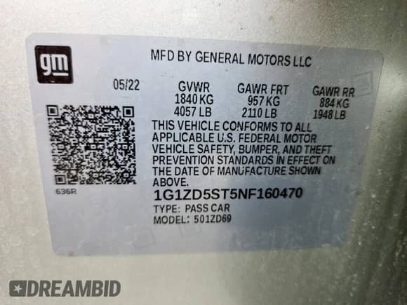 2022 Chevrolet Malibu LT z VIN 1G1ZD5ST5NF160470, wystawiony jako Copart lot #64635085 z przebiegiem 87 332 mil mil oraz Szkoda całkowita • Salvage title. Historia ofert i sprzedaży dostępna na DreamBid. Obrazek 12.