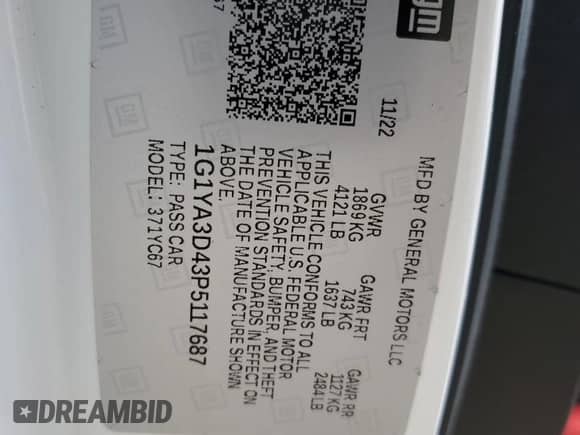 2023 Chevrolet Corvette 1LT with VIN 1G1YA3D43P5117687, listed as a Copart auction lot 59376945 with 14,833 mi miles and Salvage title. Bid and sale history available at DreamBid. Image 13.