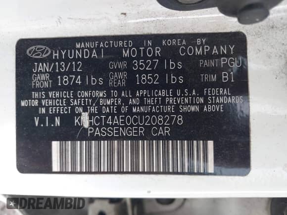 2012 Hyundai Accent GLS with VIN KMHCT4AE0CU208278, listed as a IAAI auction lot 43473976 with 139,068 mi miles and . Bid and sale history available at DreamBid. Image 9.