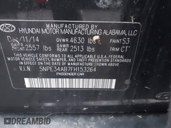 2015 Hyundai Sonata Limited z VIN 5NPE34AB7FH153264, wystawiony jako IAAI lot #43445541 z przebiegiem 105 mil mil oraz . Historia ofert i sprzedaży dostępna na DreamBid. Obrazek 9.