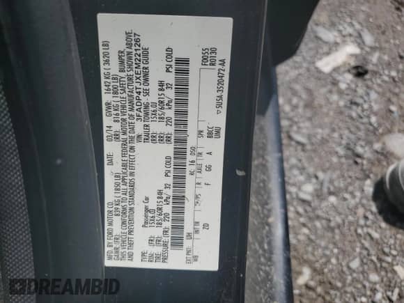 2014 Ford Fiesta S with VIN 3FADP4TJXEM221267, listed as a Copart auction lot 71096955 with 121,703 mi miles and Salvage title. Bid and sale history available at DreamBid. Image 13.