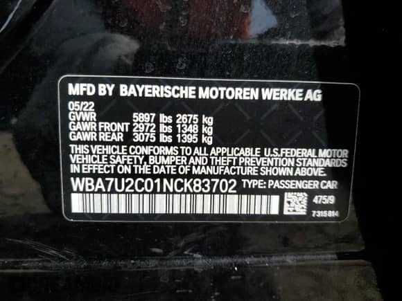 2022 BMW 7 Series 750i xDrive с VIN WBA7U2C01NCK83702, выставлен на аукционе Copart как лот 45450975 с пробегом Не указан миль и Списание • Salvage title. История ставок и продаж доступна на DreamBid. Изображение 12.