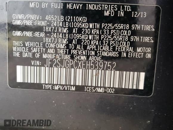 2014 Subaru Forester XT Touring z VIN JF2SJGPCXEH539752, wystawiony jako Copart lot #84366065 z przebiegiem 121 005 mil mil oraz Szkoda całkowita • Salvage title. Historia ofert i sprzedaży dostępna na DreamBid. Obrazek 13.