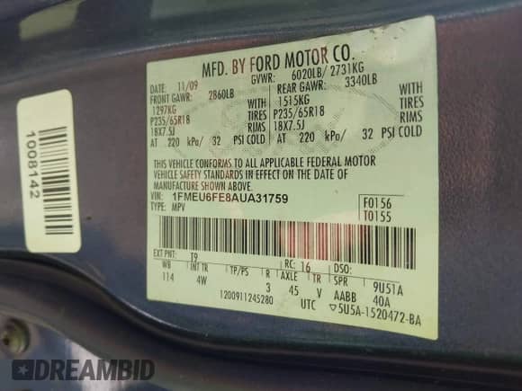2010 Ford Explorer Limited z VIN 1FMEU6FE8AUA31759, wystawiony jako IAAI lot #43359774 z przebiegiem 151 155 mil mil oraz . Historia ofert i sprzedaży dostępna na DreamBid. Obrazek 9.
