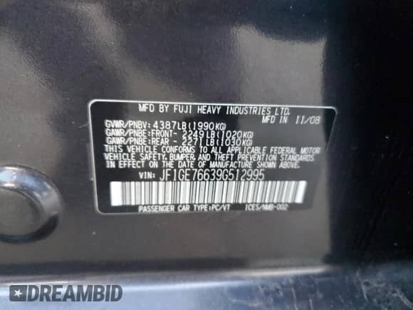 2009 Subaru WRX с VIN JF1GE76639G512995, выставлен на аукционе Copart как лот 83386614 с пробегом 154 733 миль миль и Списание • Salvage title. История ставок и продаж доступна на DreamBid. Изображение 12.