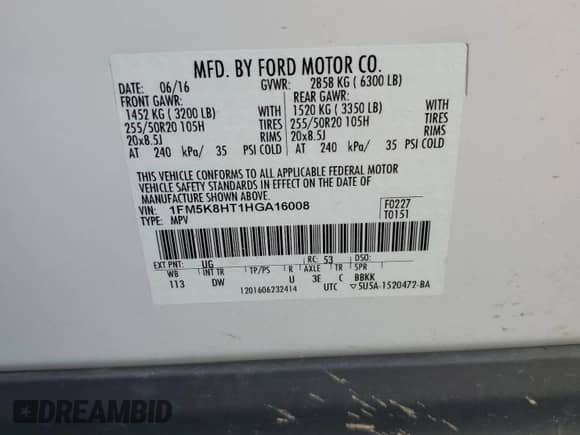 2017 Ford Explorer Platinum с VIN 1FM5K8HT1HGA16008, выставлен на аукционе Copart как лот 80396975 с пробегом 43 812 миль миль и Списание • Salvage title. История ставок и продаж доступна на DreamBid. Изображение 13.