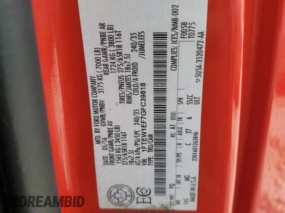 2016 Ford F-150 XLT z VIN 1FTEW1EF7GFC39818, wystawiony jako Copart lot #84414935 z przebiegiem 153 142 mil mil oraz Czysty tytuł • Clean title. Historia ofert i sprzedaży dostępna na DreamBid. Obrazek 12.