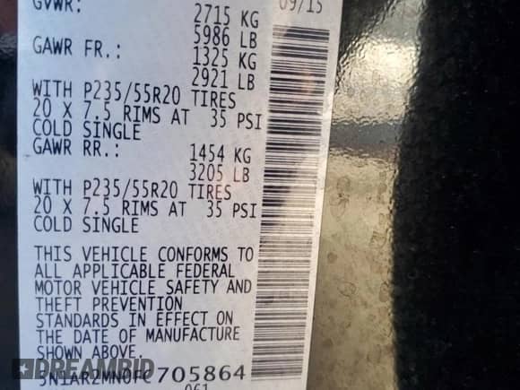 2015 Nissan Pathfinder S with VIN 5N1AR2MN0FC705864, listed as a Copart auction lot 84811605 with 171,059 mi miles and Salvage title. Bid and sale history available at DreamBid. Image 13.