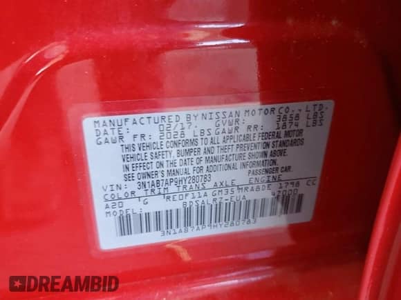 2017 Nissan Sentra SR z VIN 3N1AB7AP9HY280783, wystawiony jako Copart lot #63370945 z przebiegiem 115 127 mil mil oraz Szkoda całkowita • Salvage title. Historia ofert i sprzedaży dostępna na DreamBid. Obrazek 12.