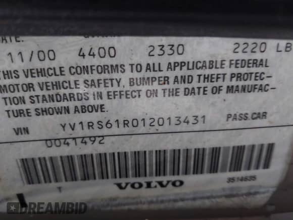 2001 Volvo S60 с VIN YV1RS61R012013431, выставлен на аукционе IAAI как лот 41193065 с пробегом 179 844 миль миль и . История ставок и продаж доступна на DreamBid. Изображение 9.