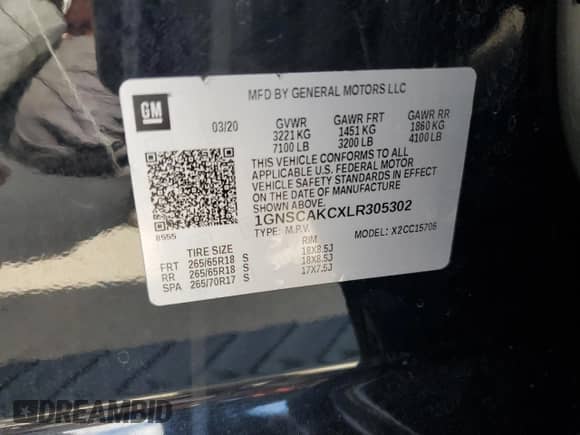2020 Chevrolet Tahoe LS с VIN 1GNSCAKCXLR305302, выставлен на аукционе Copart как лот 71529805 с пробегом 84 491 миль миль и На запчасти • Non repairable. История ставок и продаж доступна на DreamBid. Изображение 13.
